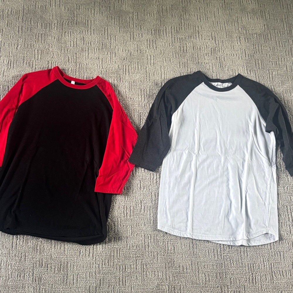 Kids Raglan Tees - Black with Red Sleeves & White with Gray Sleeves